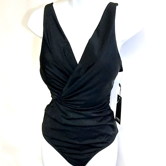 Jones NY Ruched Tummy Control Adjustable Straps Black Swimsuit Size M - Picture 2 of 10